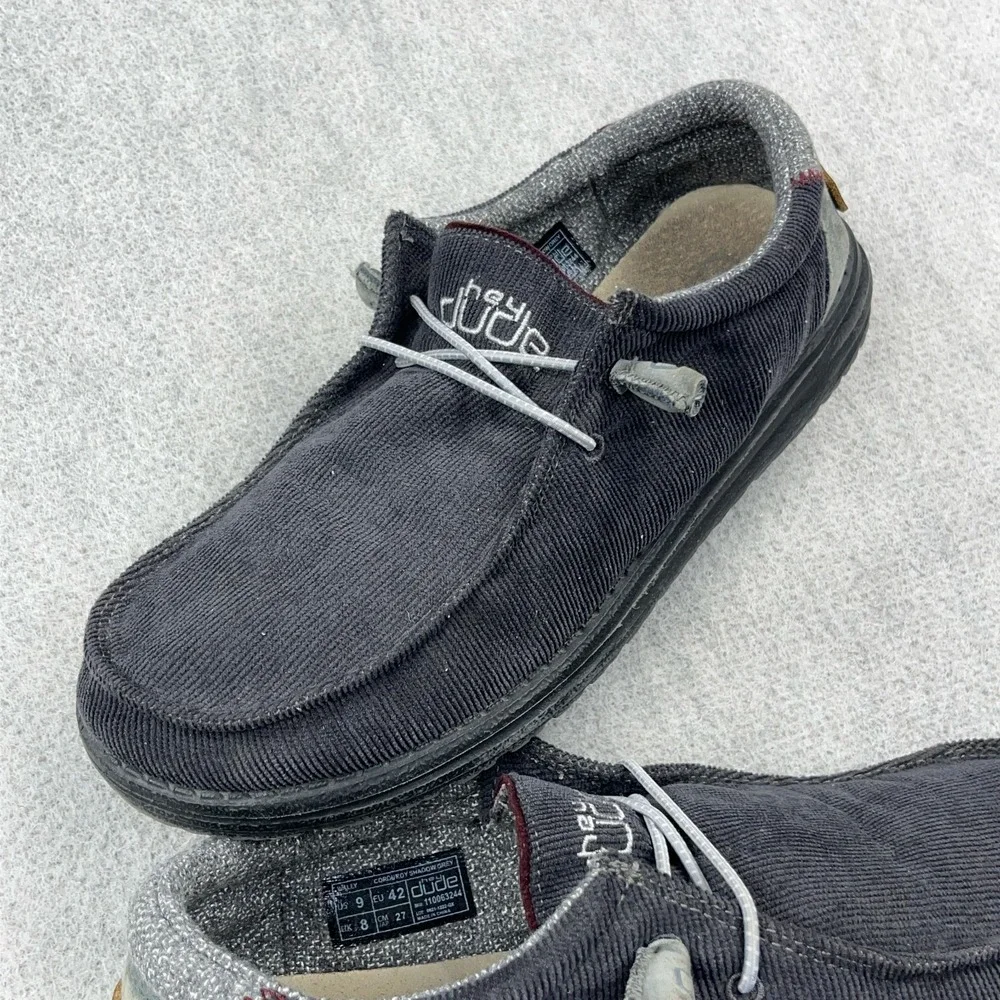 Hey Dude Wally Corduroy Shadow Gray Mens Size 9 Slip On Casual Comfort Shoes